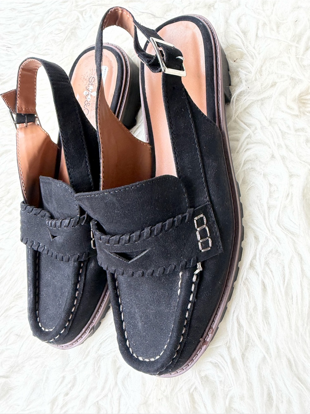 Style & Co. Black Suede Slingback Loafers